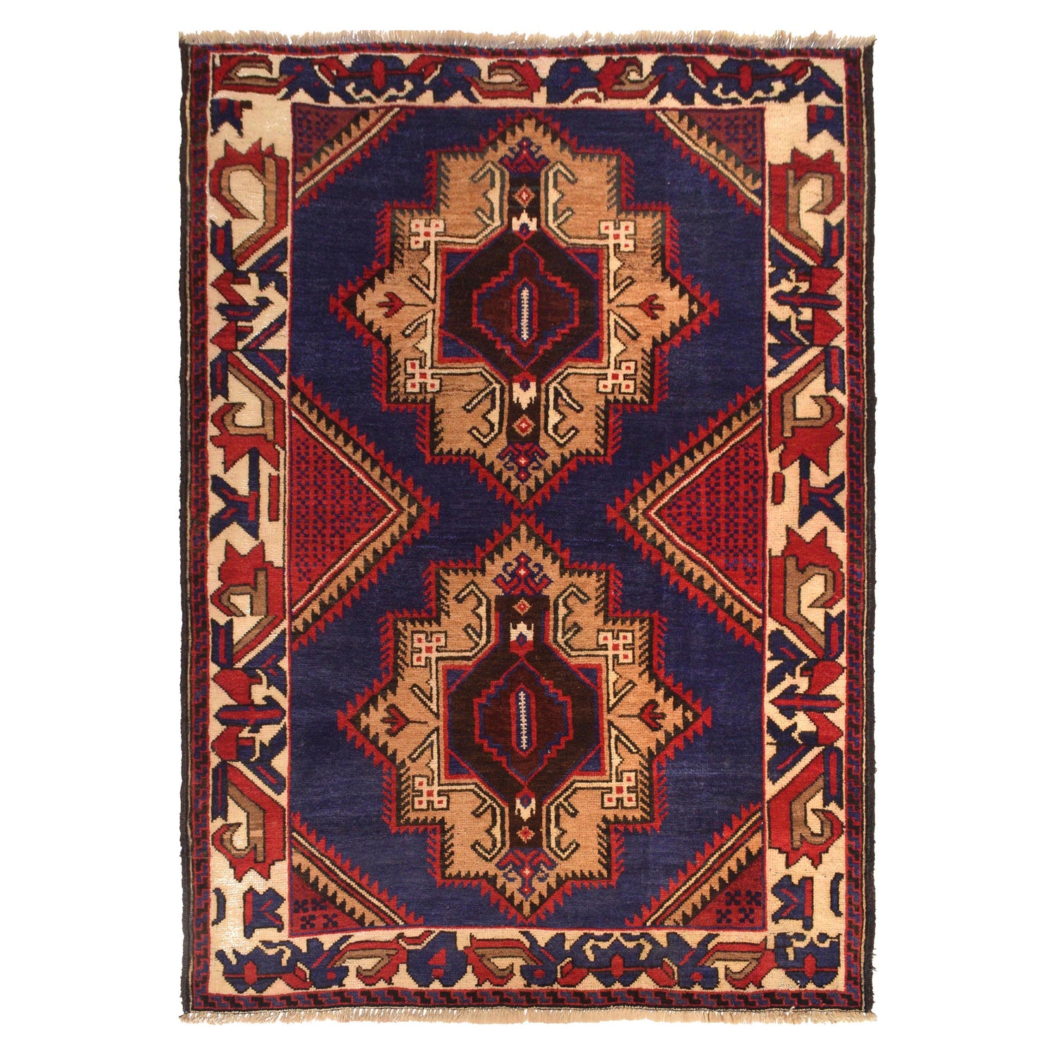 Baluchi Rug Handmade Blue Geometric 4x6 ft