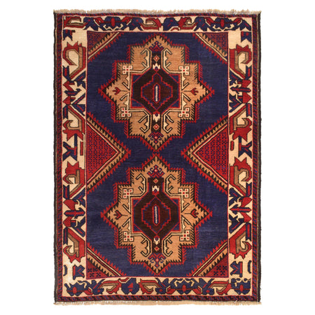 Baluchi Rug Handmade Blue Geometric 4x6 ft