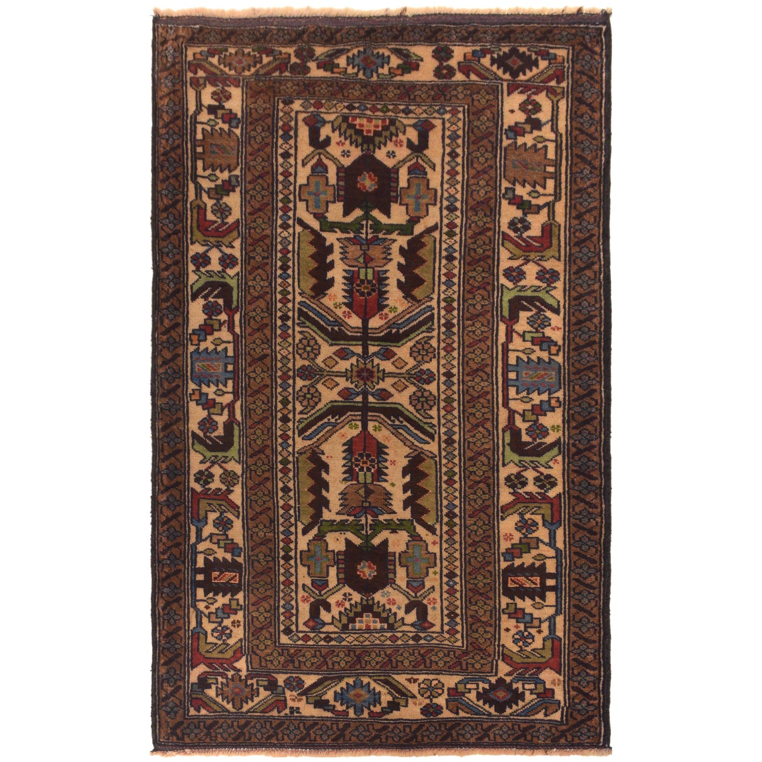 Baluchi Rug Handmade Multi Geometric 3x5 ft