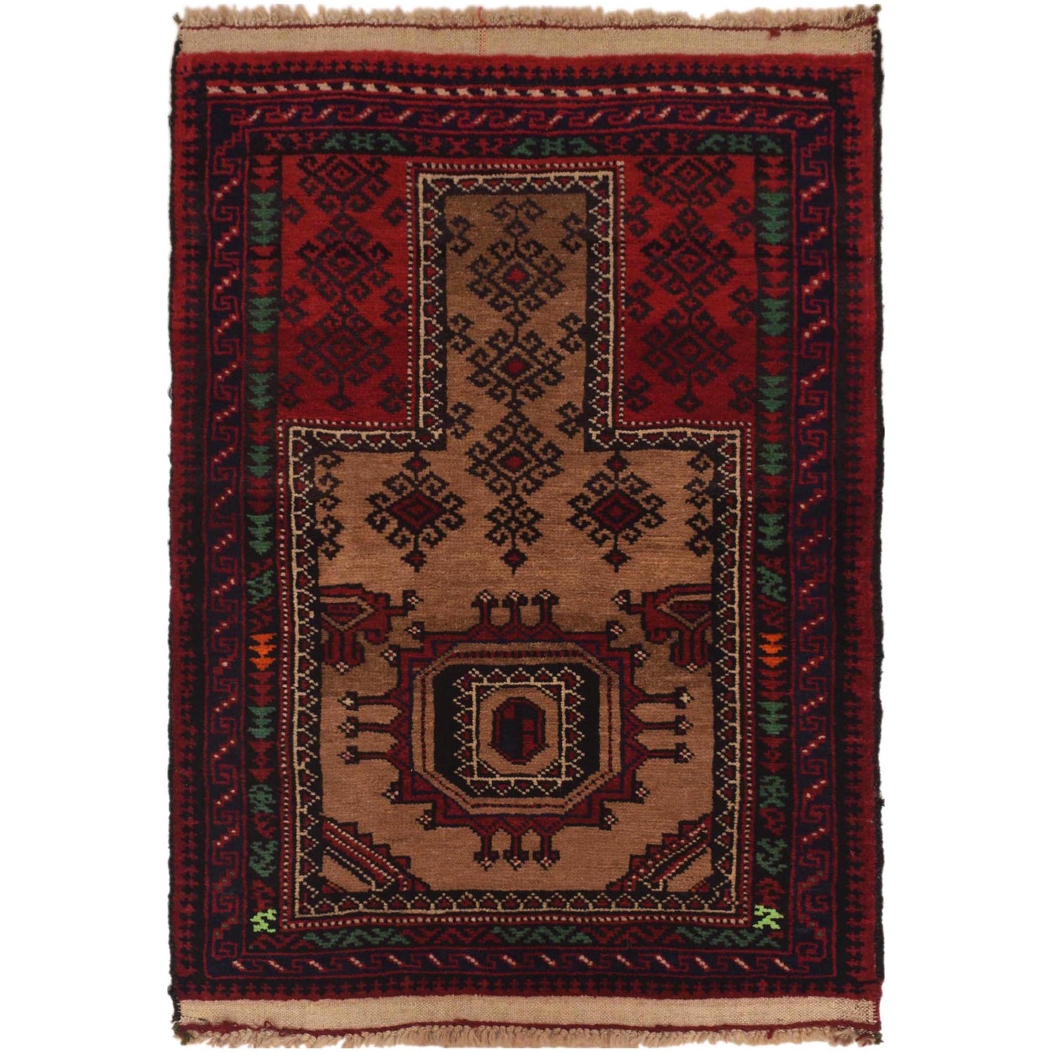 Baluchi Rug Handmade Multi Prayer Design 2x4 ft