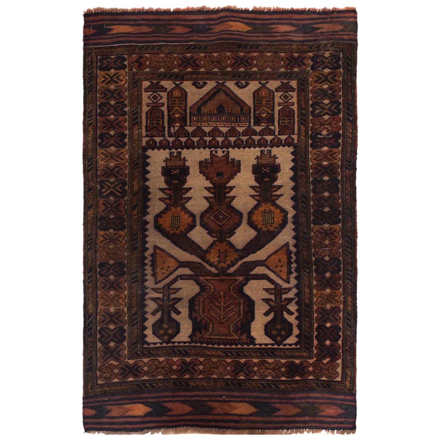 Baluchi Rug Handmade Multi Prayer Design 2x4 ft