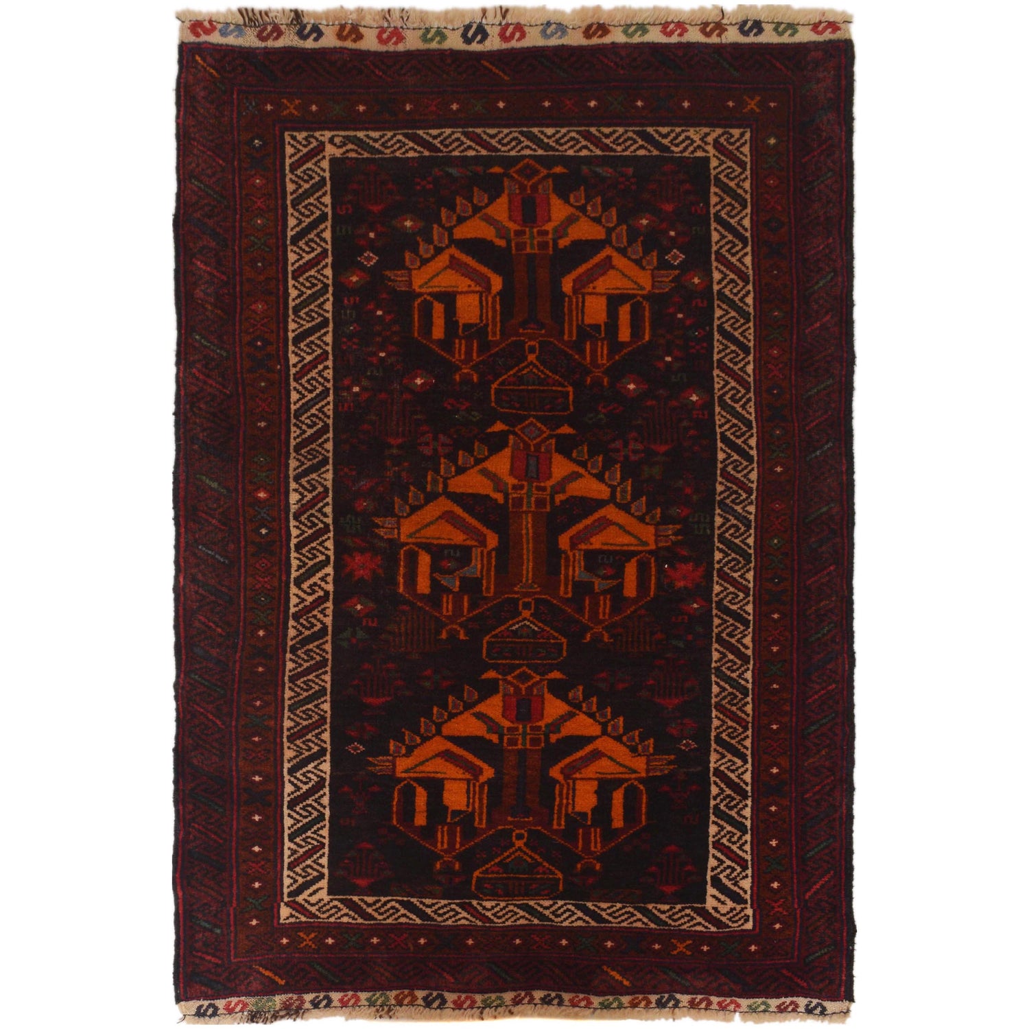 Baluchi Rug Handmade Multi Geometric 3x5 ft