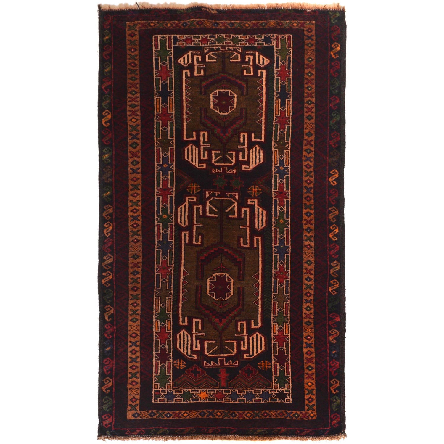 Baluchi Rug Handmade Multi Geometric 3x5 ft