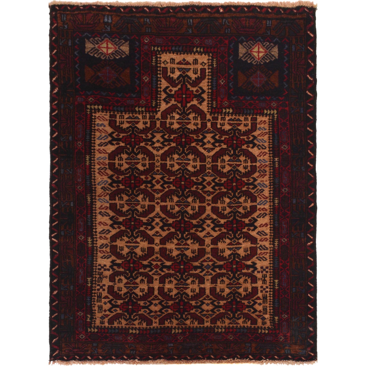 Baluchi Rug Handmade Multi Prayer Design 2x4 ft