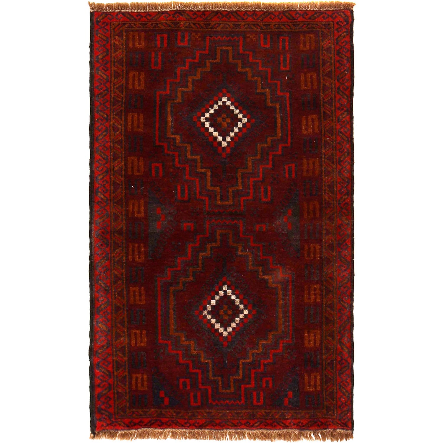 Baluchi Rug Handmade Red Geometric 3x5 ft