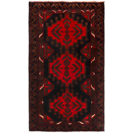 Baluchi Rug Handmade Red Geometric 4x6 ft