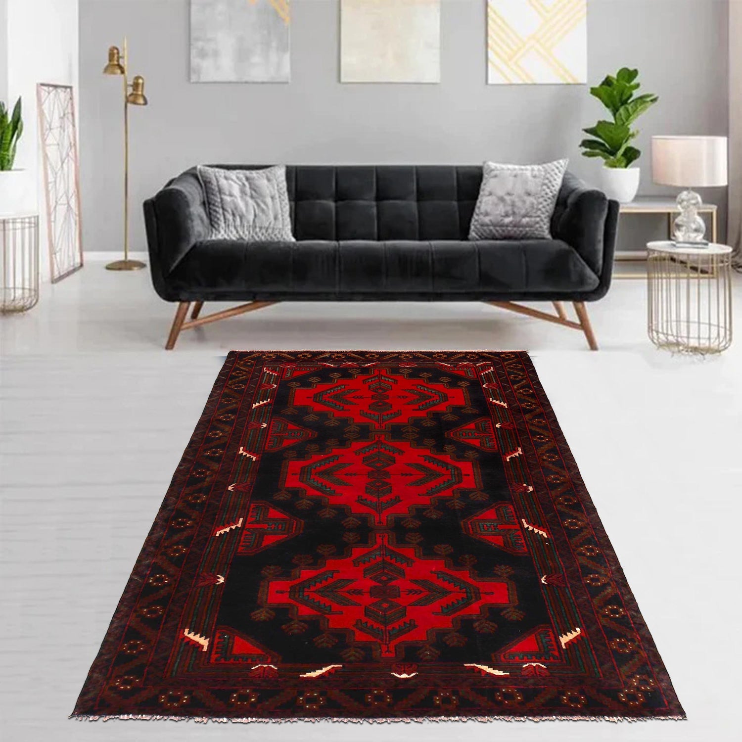 Baluchi Rug Handmade Red Geometric 4x6 ft