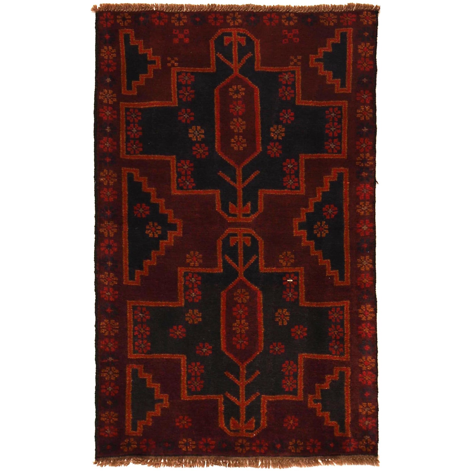 Baluchi Rug Handmade Red Geometric 2x4 ft
