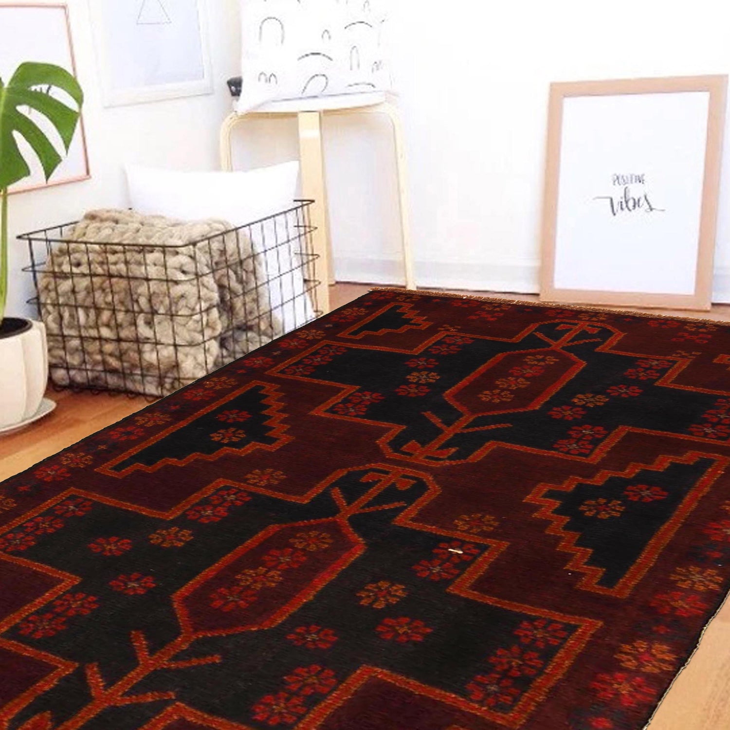 Baluchi Rug Handmade Red Geometric 2x4 ft