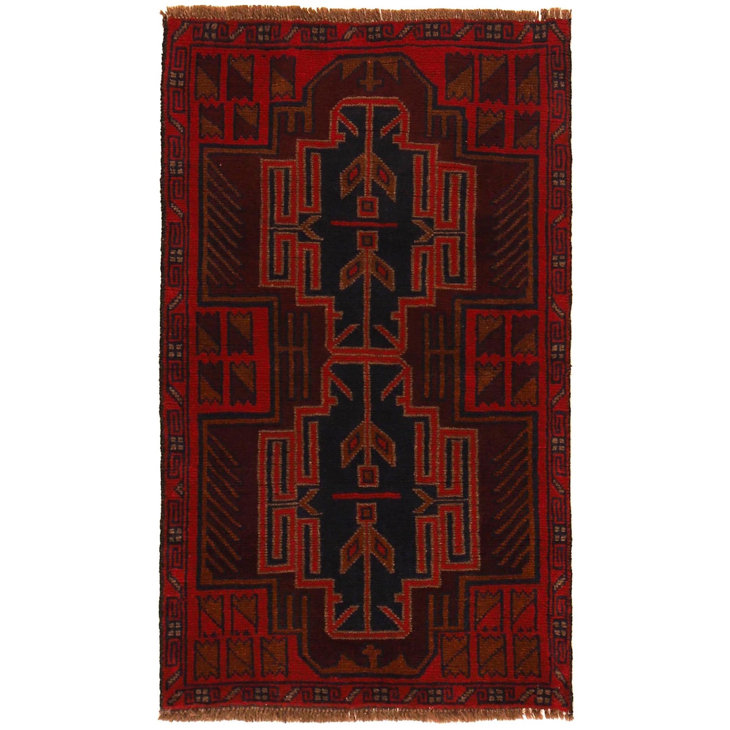 Baluchi Rug Handmade Red Geometric 3x5 ft