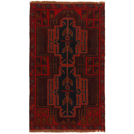 Baluchi Rug Handmade Red Geometric 3x5 ft