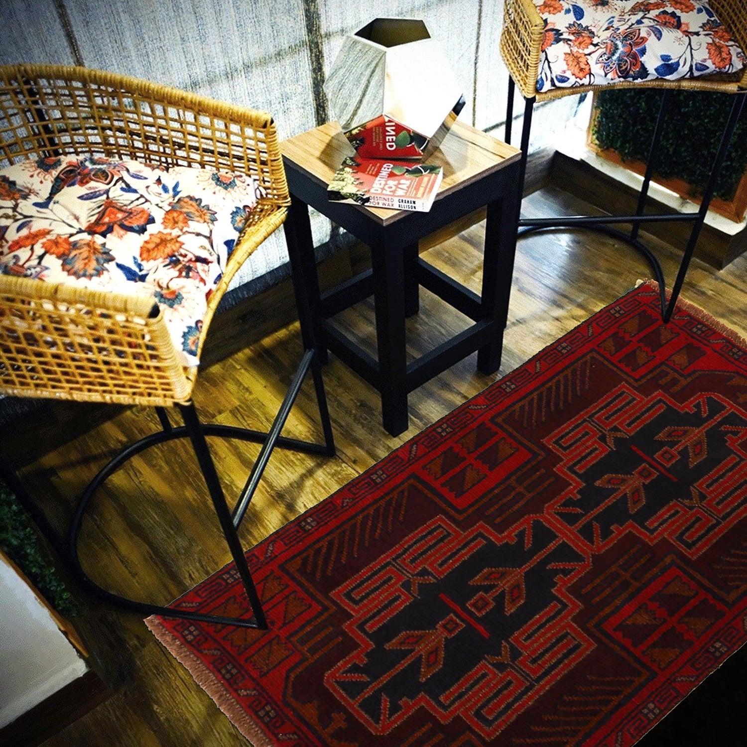 Baluchi Rug Handmade Red Geometric 3x5 ft