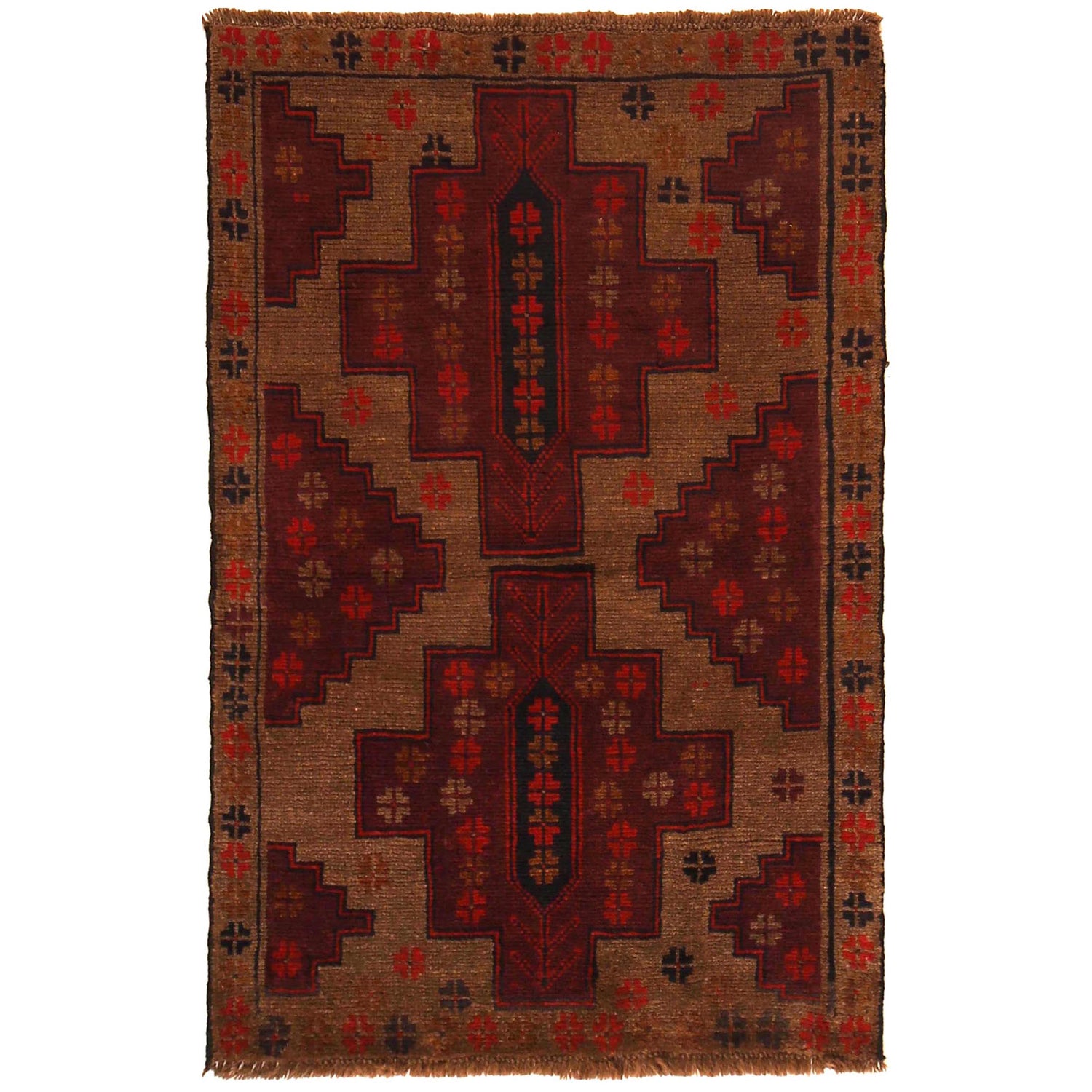 Baluchi Rug Handmade Brown Geometric 2x4 ft