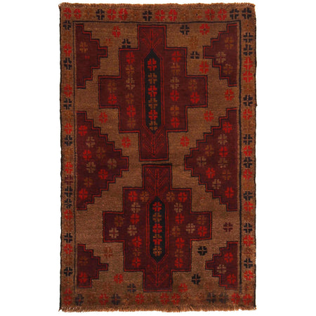 Baluchi Rug Handmade Brown Geometric 2x4 ft