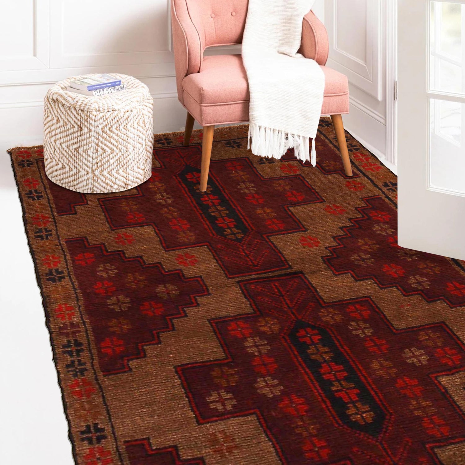 Baluchi Rug Handmade Brown Geometric 2x4 ft