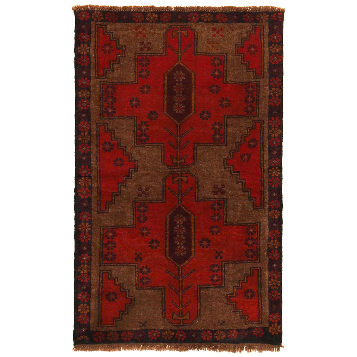 Baluchi Rug Handmade Red Geometric 3x5 ft