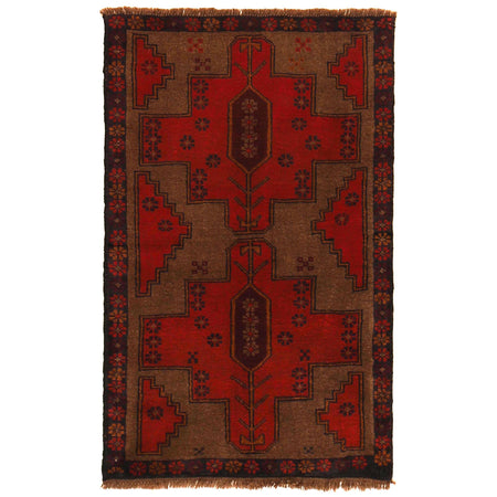 Baluchi Rug Handmade Red Geometric 3x5 ft