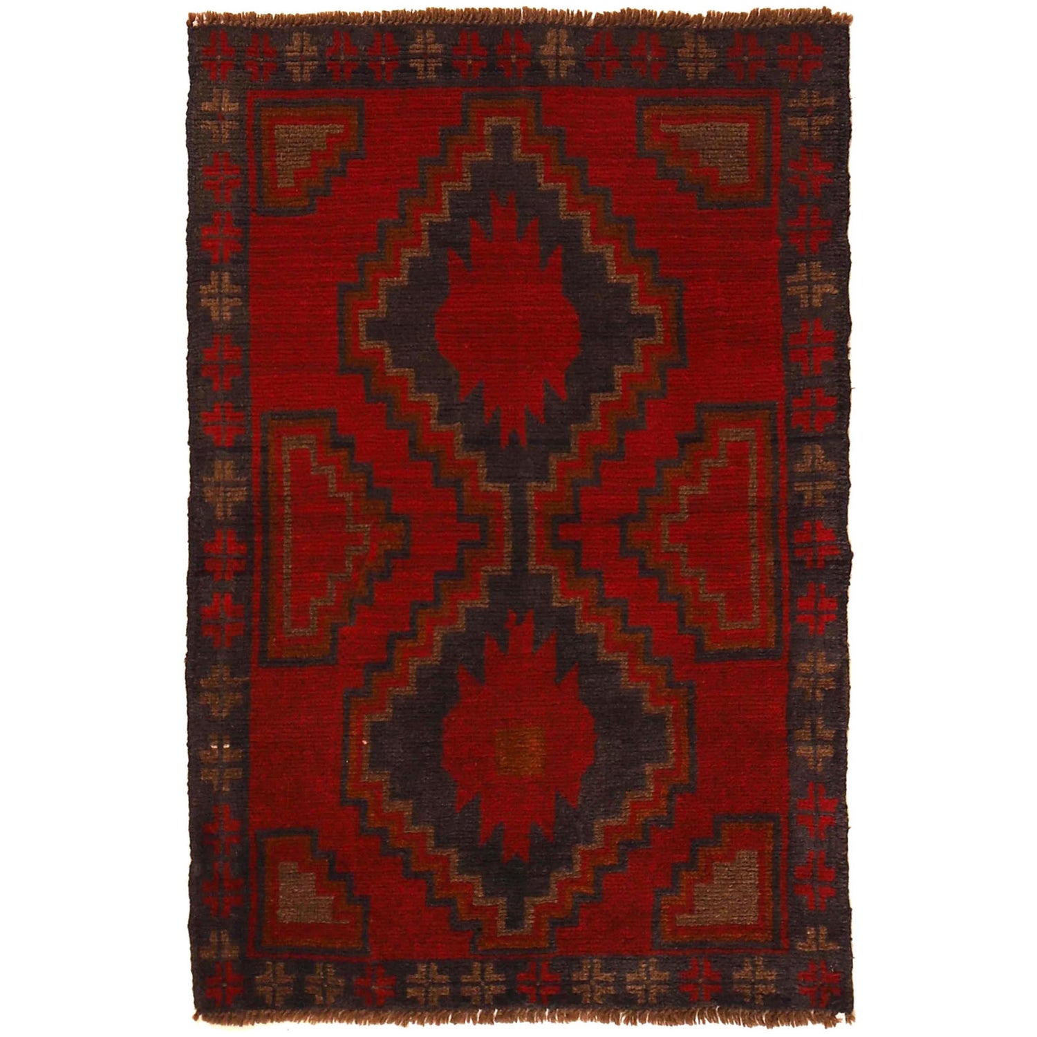 Baluchi Rug Handmade Red Geometric 2x4 ft