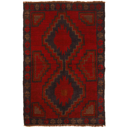 Baluchi Rug Handmade Red Geometric 2x4 ft