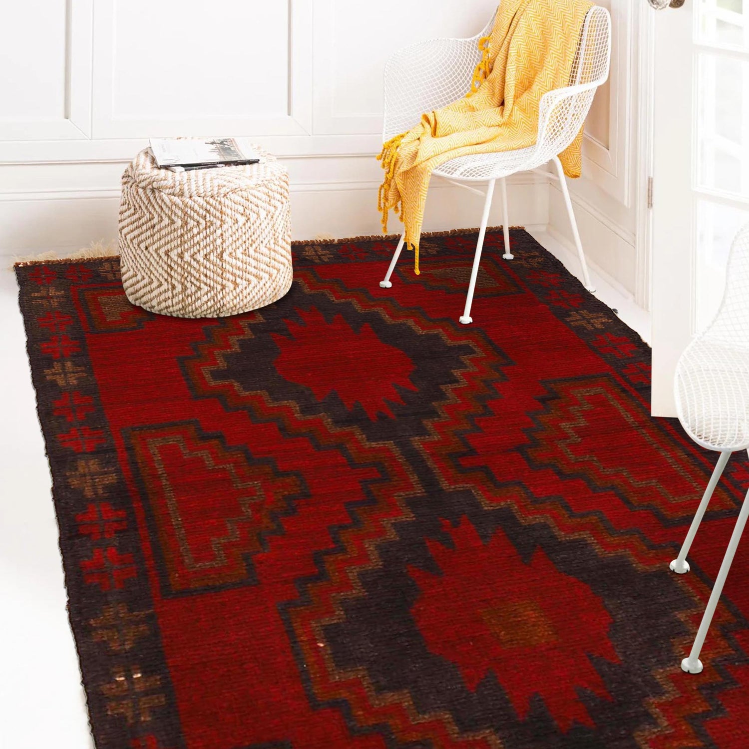 Baluchi Rug Handmade Red Geometric 2x4 ft