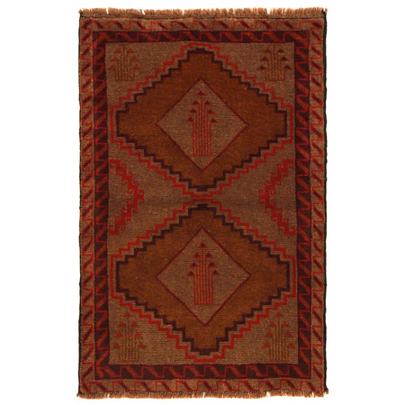 Baluchi Rug Handmade Brown Geometric 2x4 ft