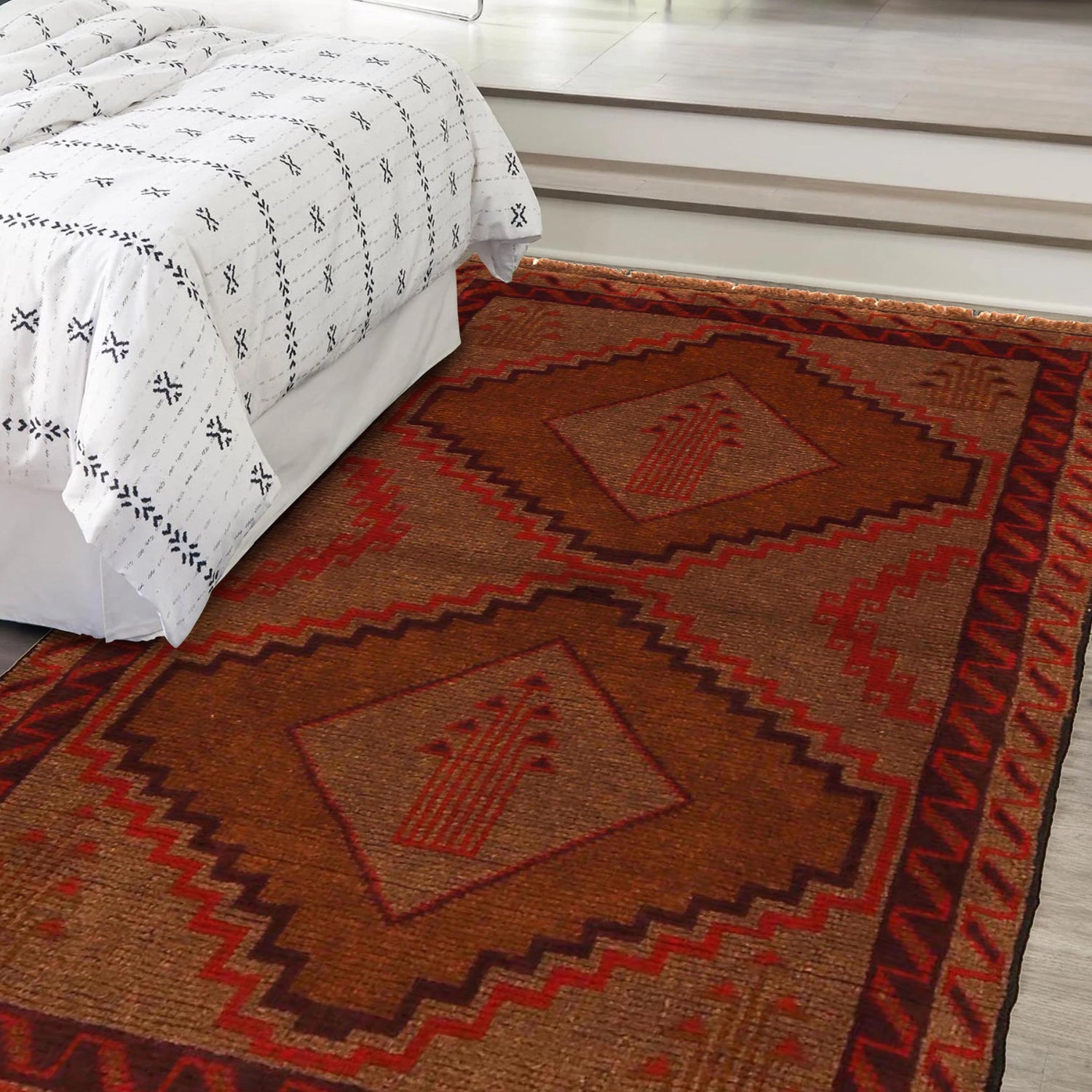 Baluchi Rug Handmade Brown Geometric 2x4 ft