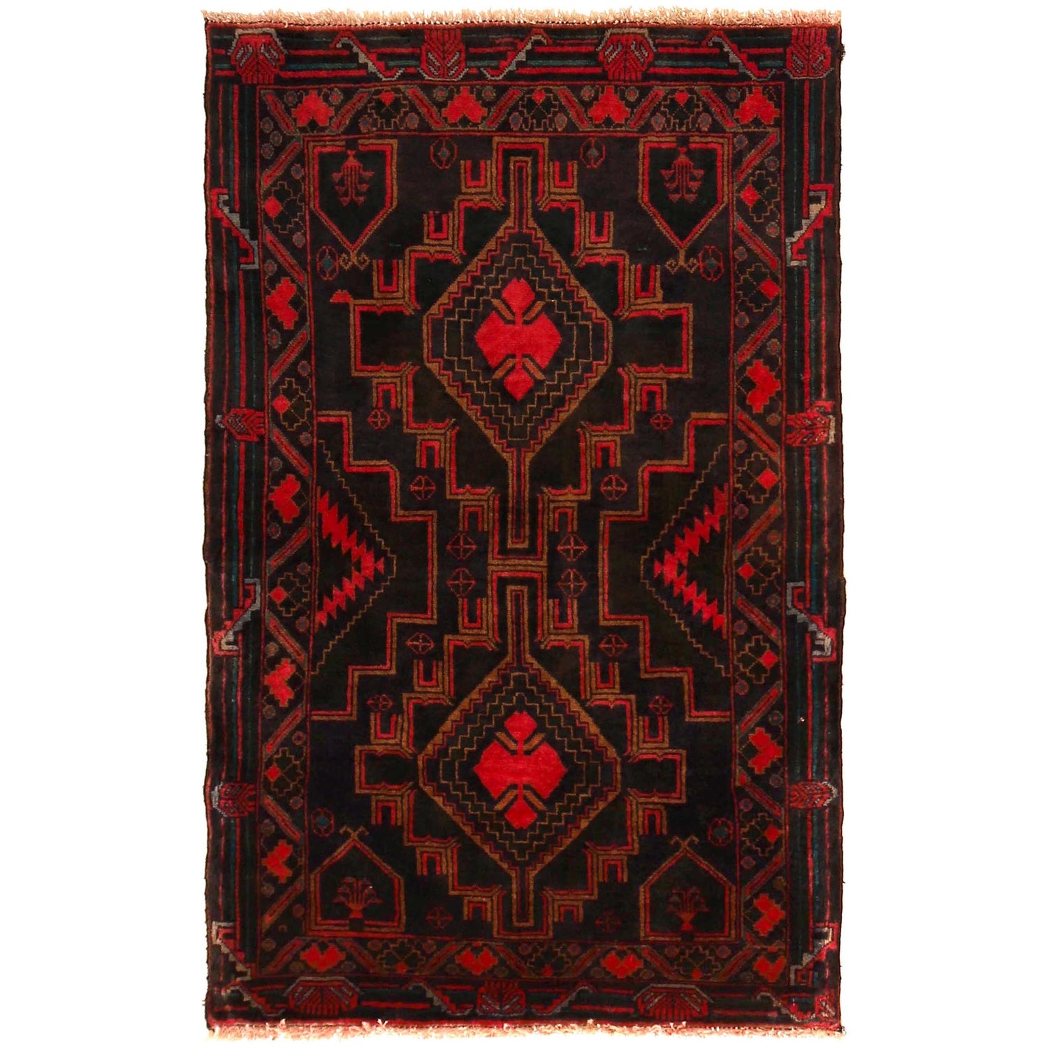 Baluchi Rug Handmade Multi Geometric 3x5 ft