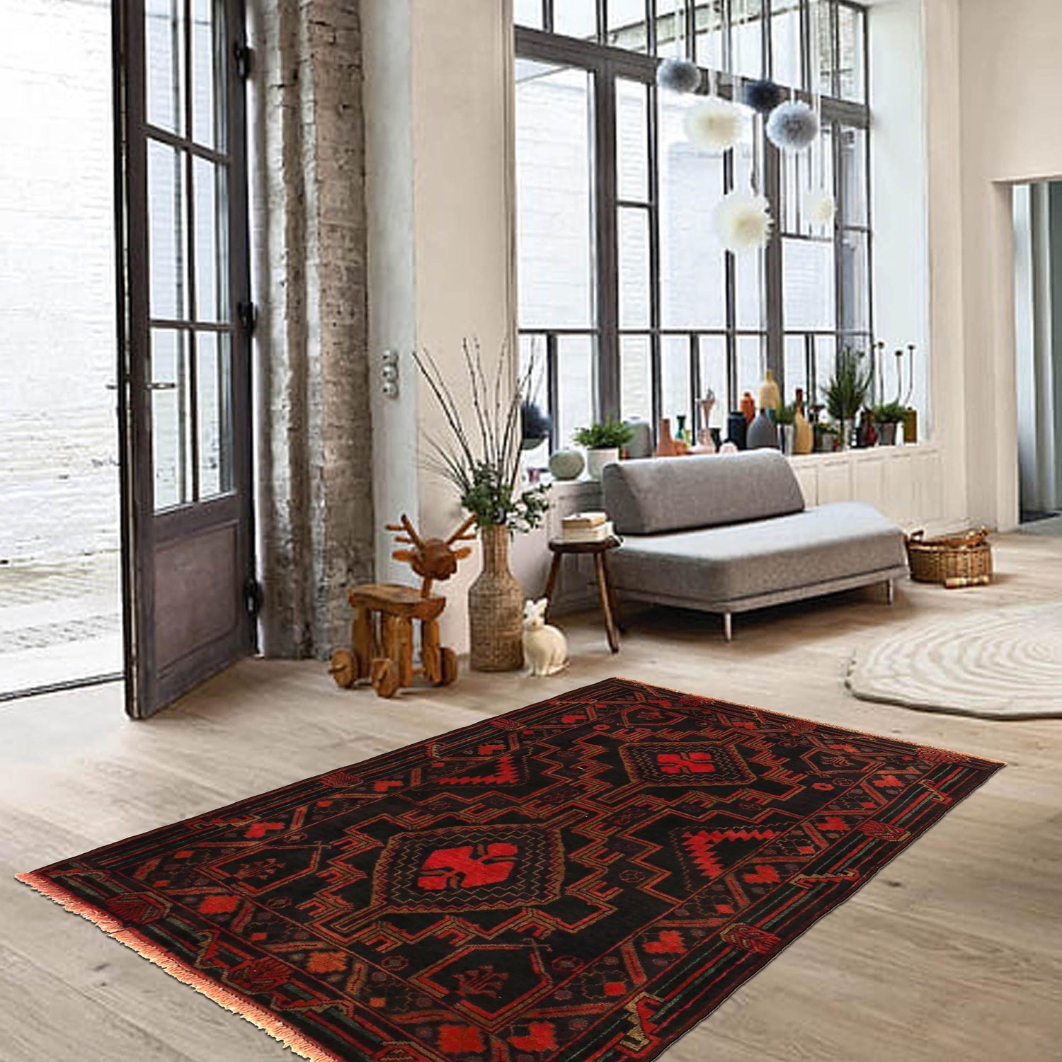 Baluchi Rug Handmade Multi Geometric 3x5 ft
