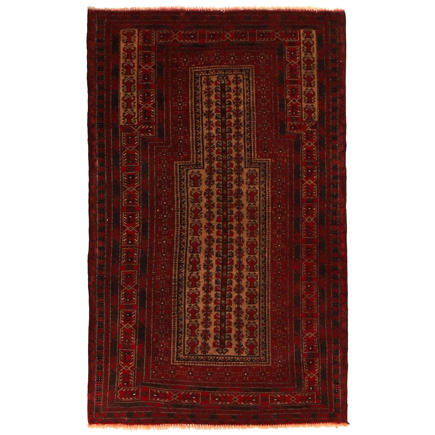 Baluchi Rug Handmade Red Prayer Design 3x5 ft