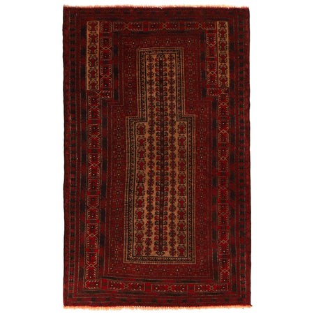 Baluchi Rug Handmade Red Prayer Design 3x5 ft