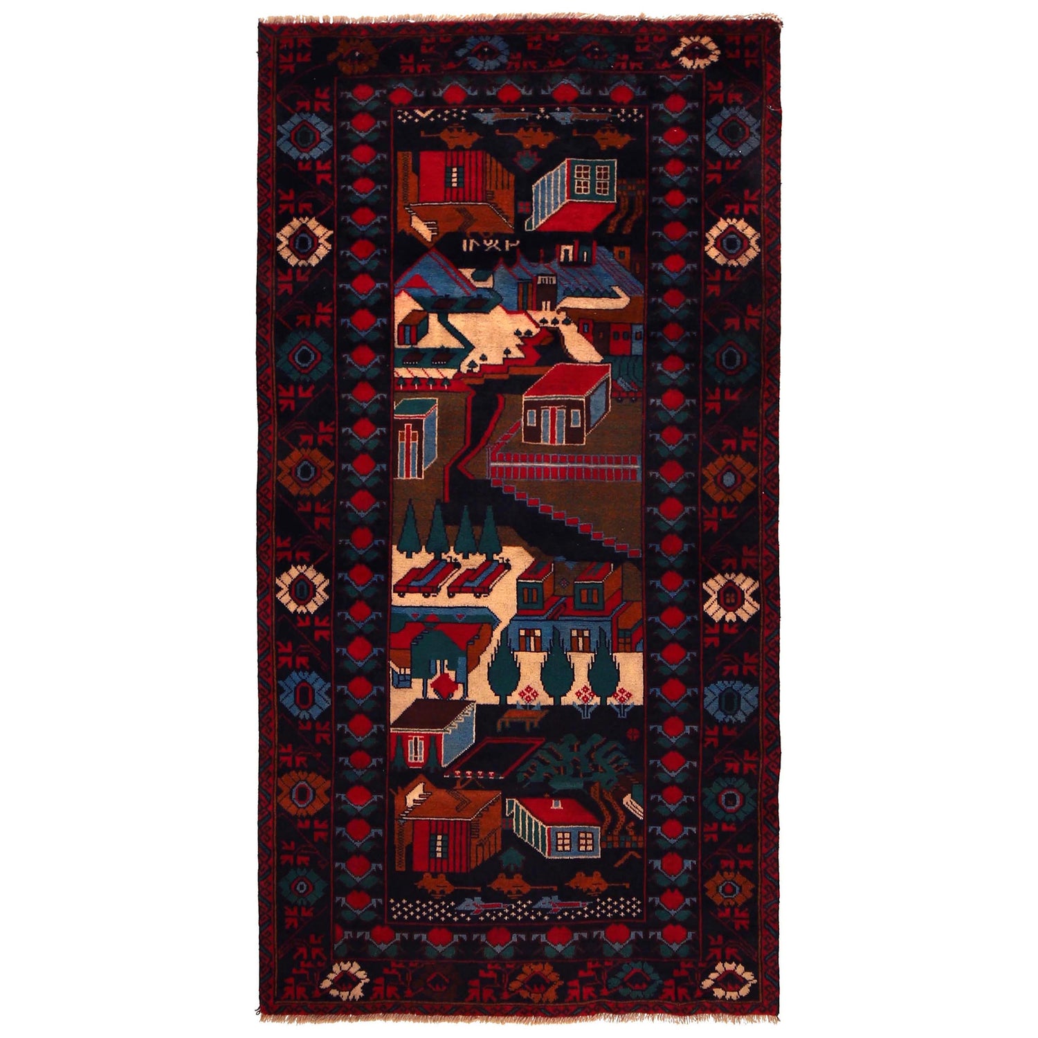 Pictorial Rug Handmade Multi Design