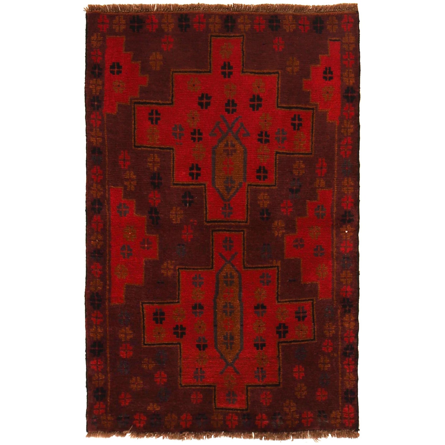 Baluchi Rug Handmade Red Geometric 2x4 ft