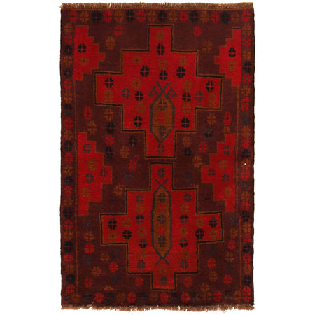 Baluchi Rug Handmade Red Geometric 2x4 ft