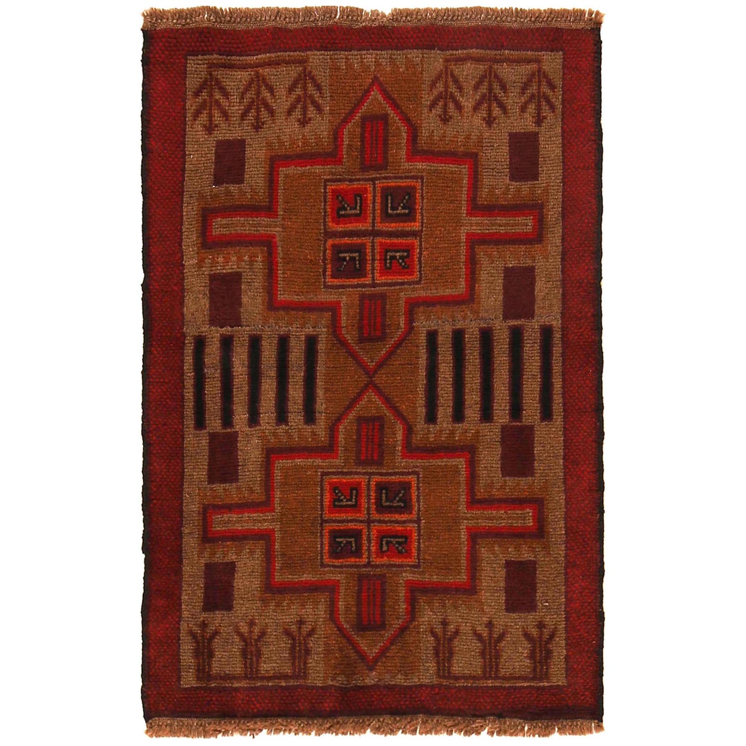 Baluchi Rug Handmade Brown Geometric 2x4 ft
