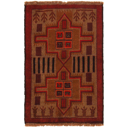 Baluchi Rug Handmade Brown Geometric 2x4 ft