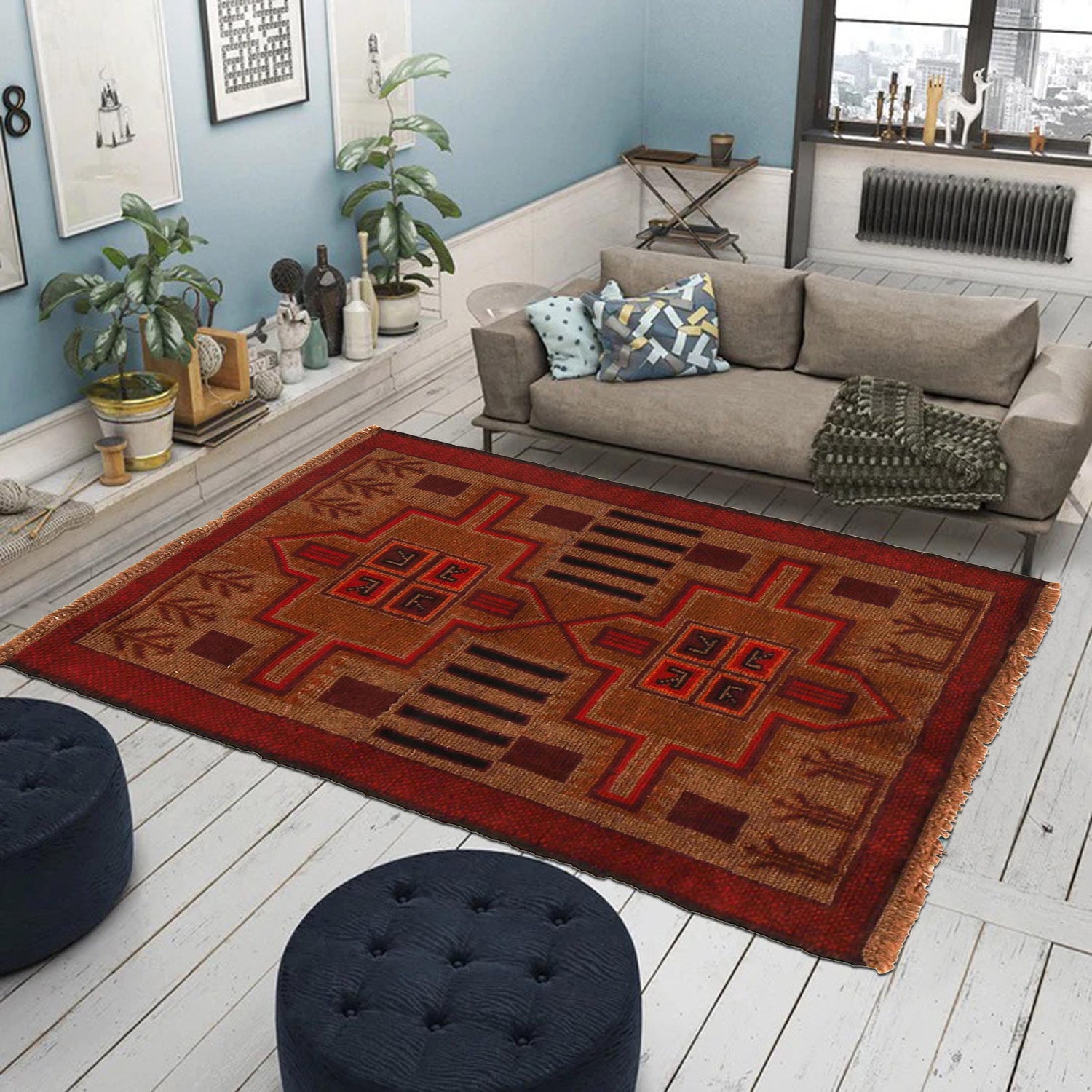 Baluchi Rug Handmade Brown Geometric 2x4 ft
