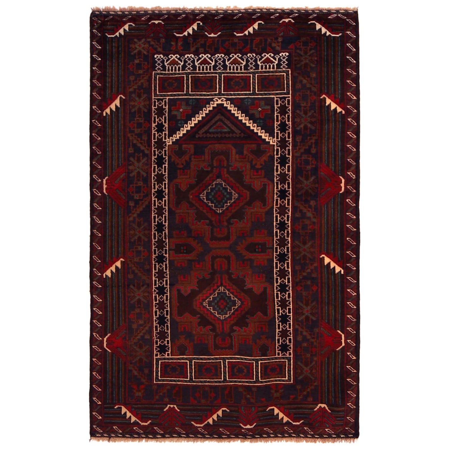 Baluchi Rug Handmade Red Prayer Design 3x5 ft