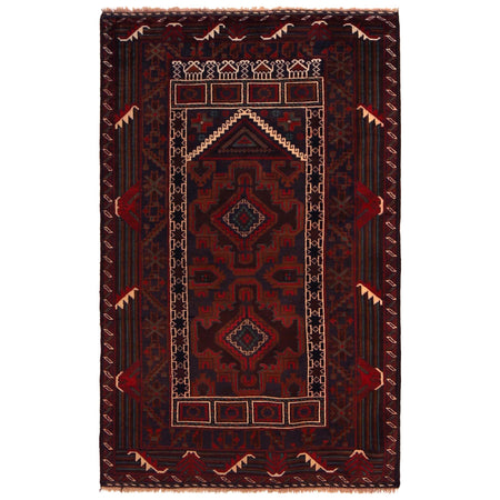 Baluchi Rug Handmade Red Prayer Design 3x5 ft