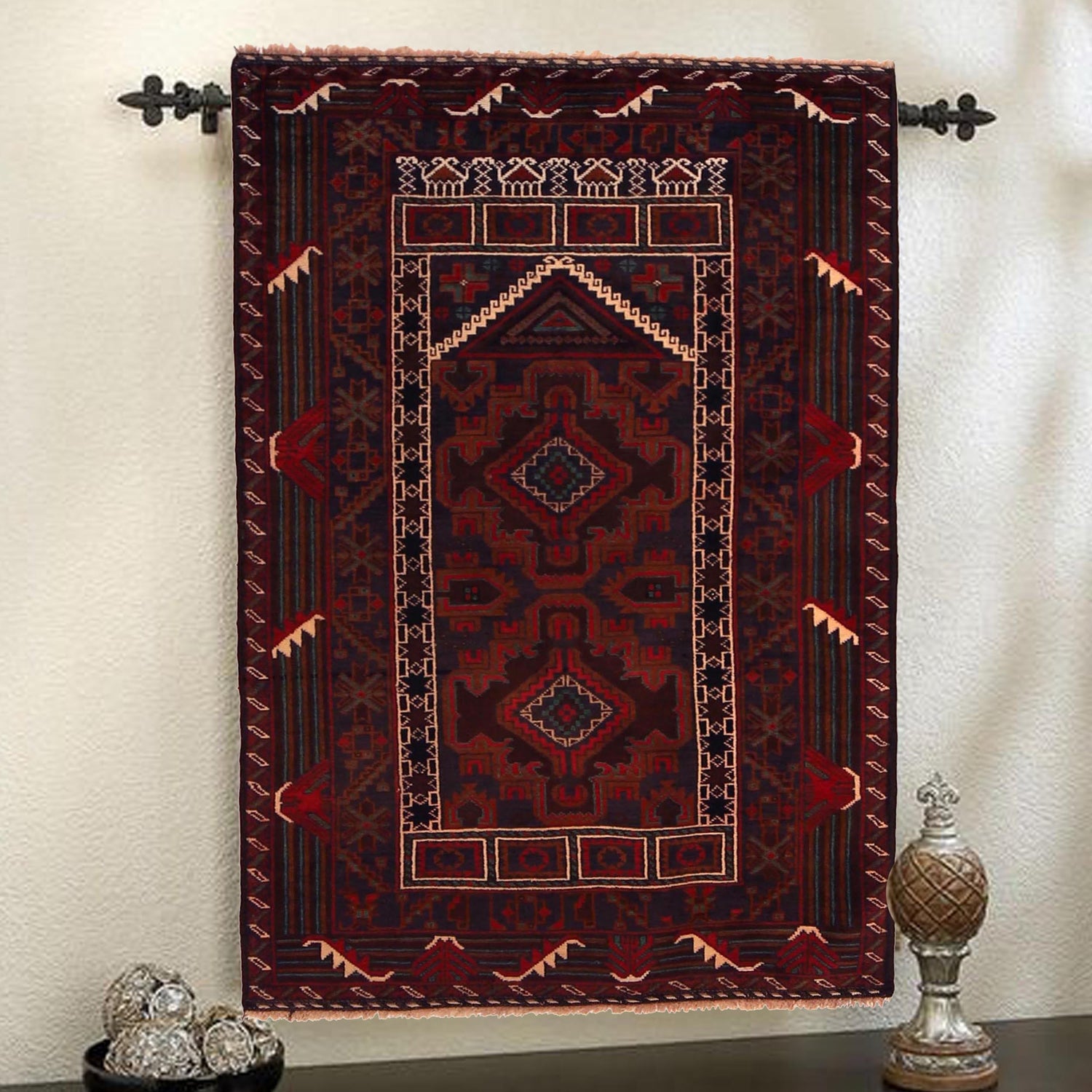 Baluchi Rug Handmade Red Prayer Design 3x5 ft