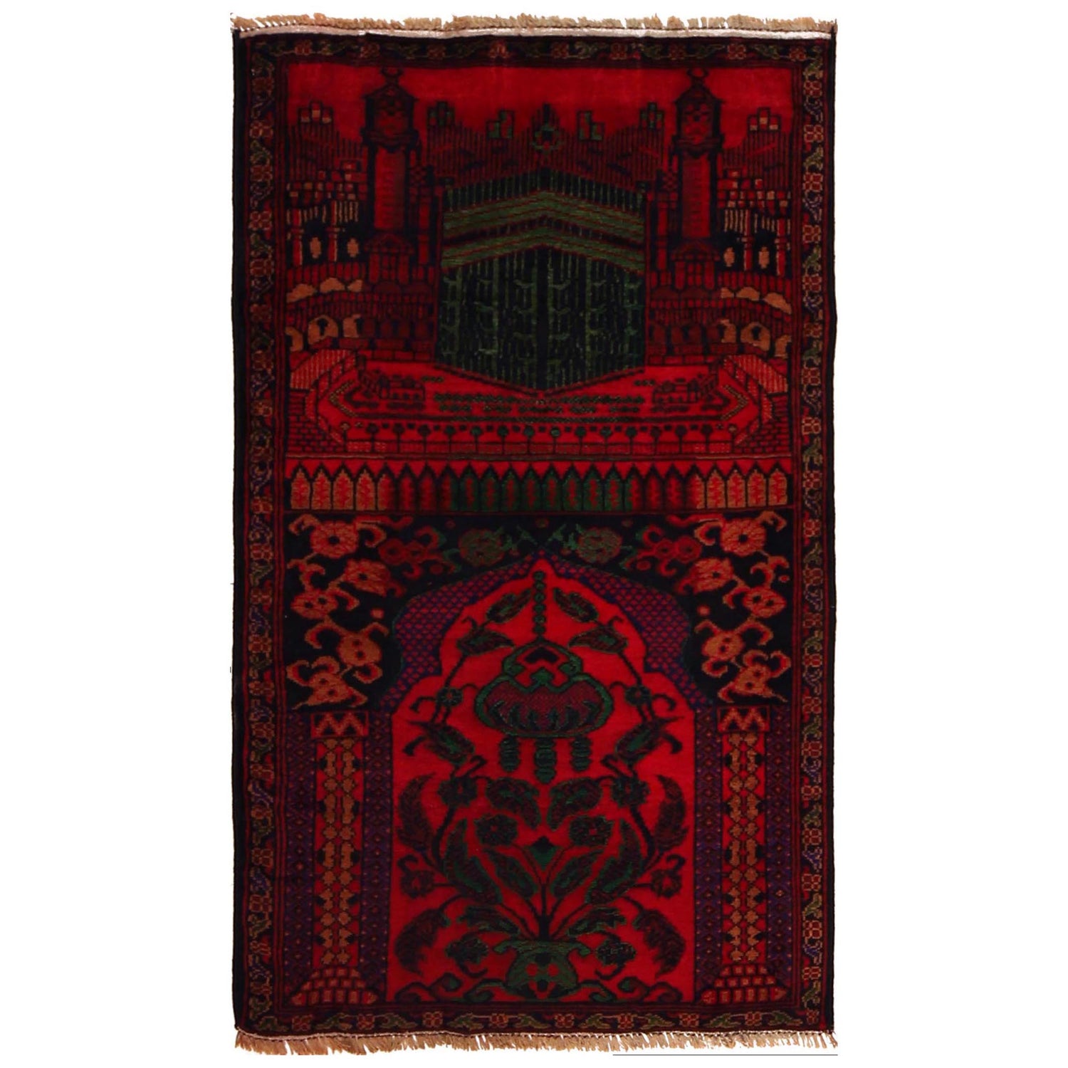 Baluchi Rug Handmade Red Prayer Design 2x4 ft