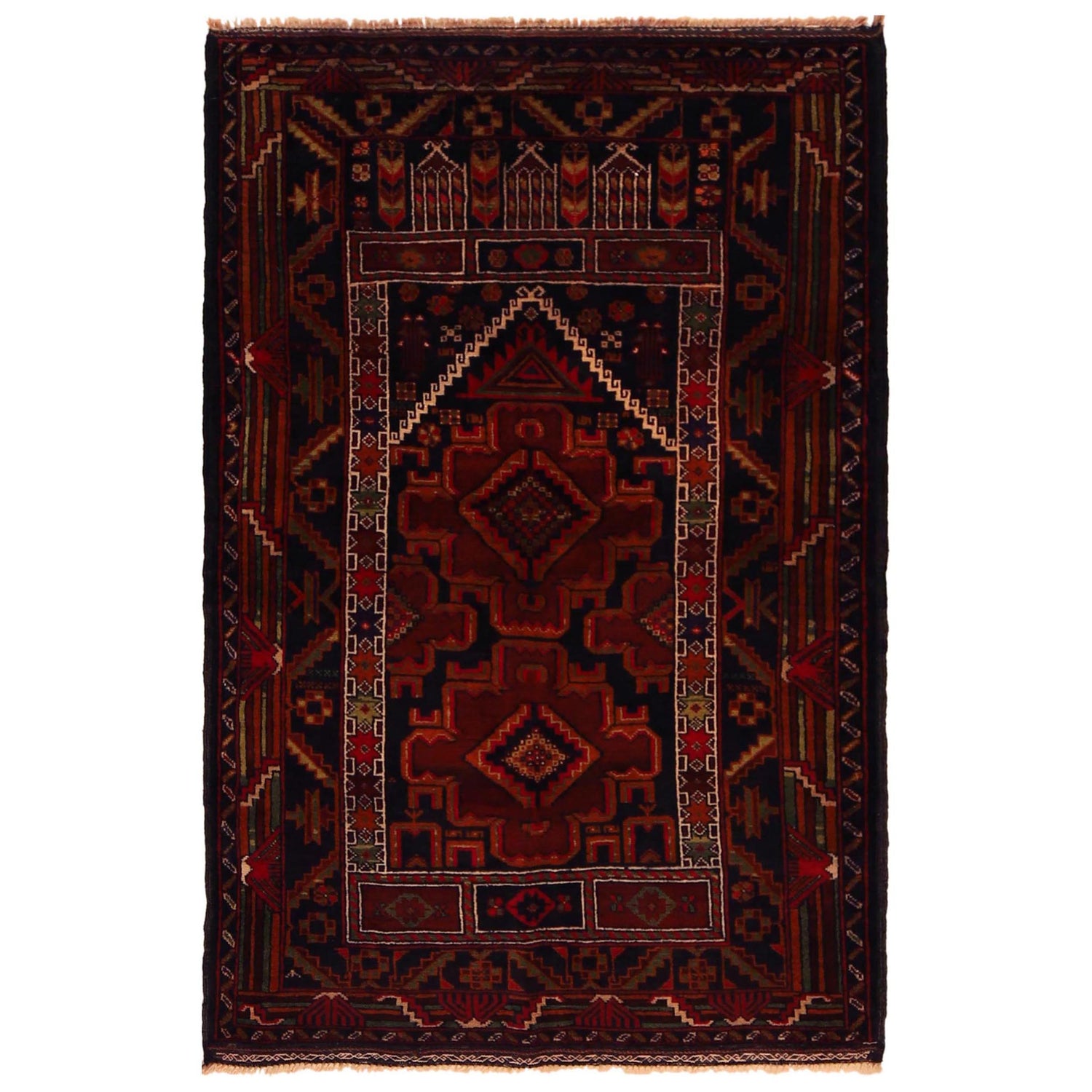 Baluchi Rug Handmade Multi Prayer Design 2x4 ft
