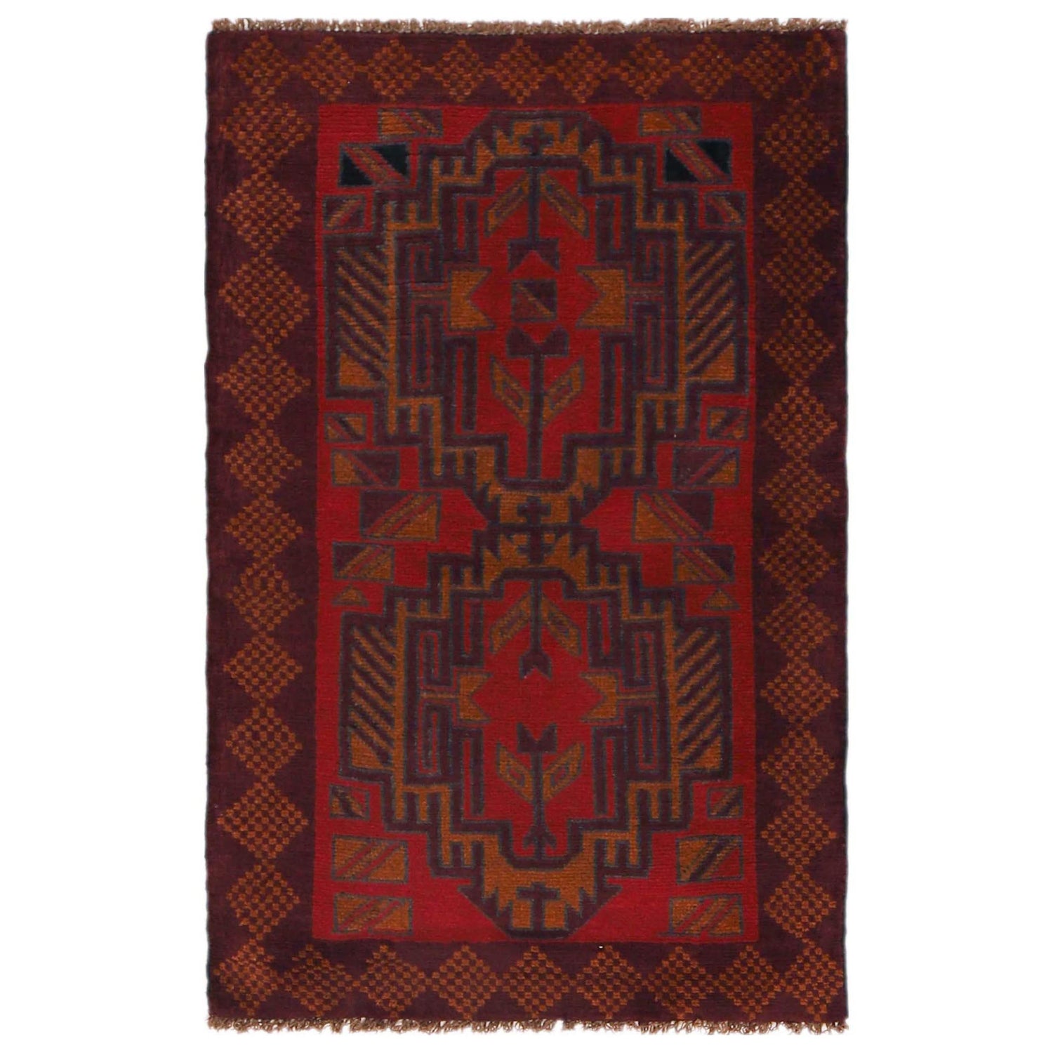 Baluchi Rug Handmade Red Geometric 2x4 ft