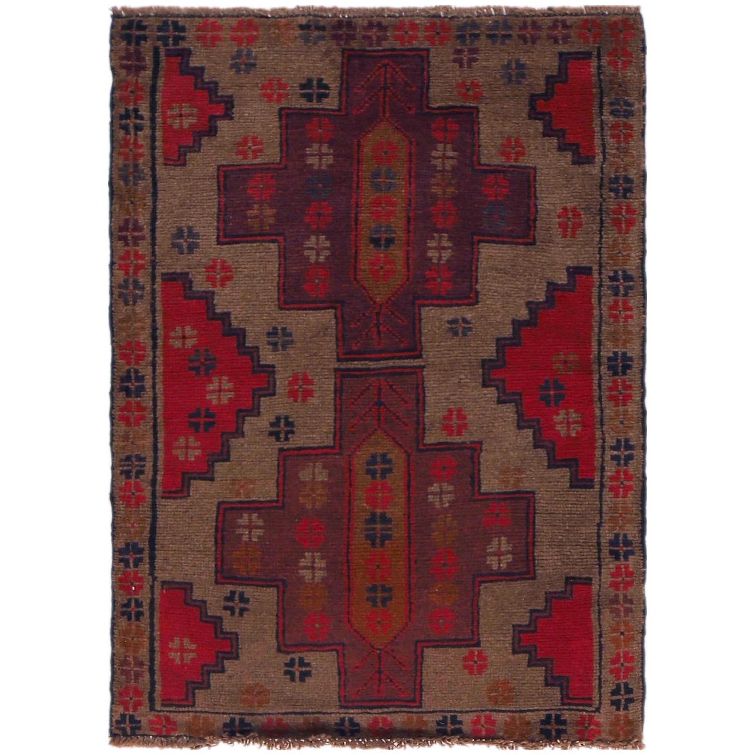 Baluchi Rug Handmade Brown Geometric 2x4 ft