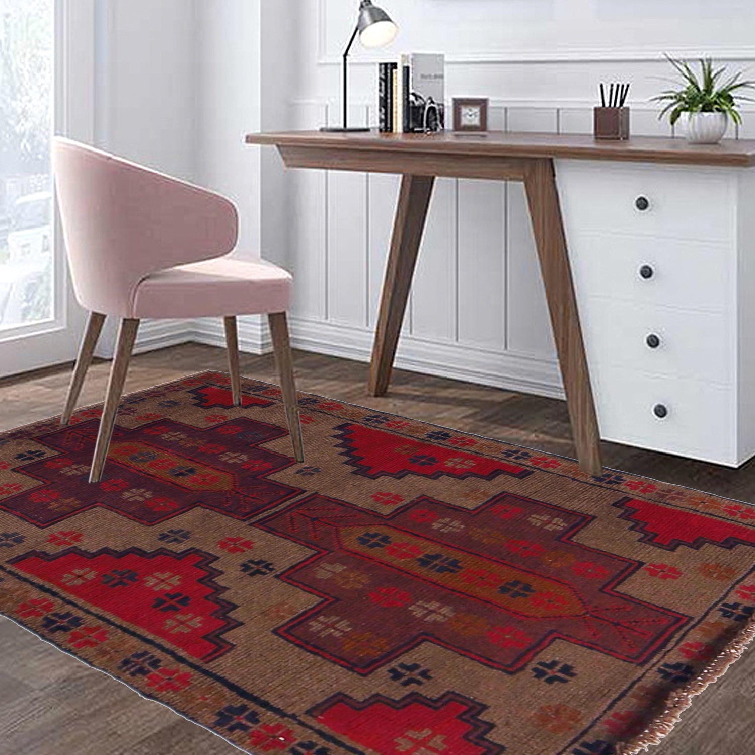 Baluchi Rug Handmade Brown Geometric 2x4 ft