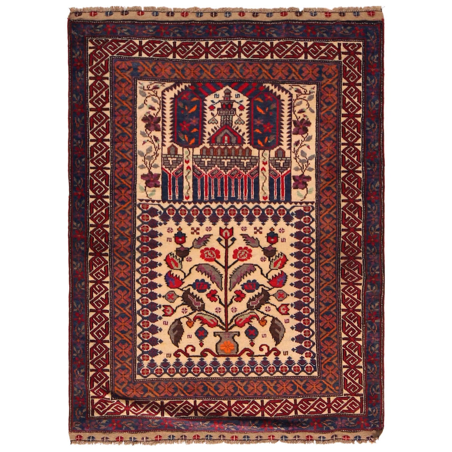 Baluchi Rug Handmade Beige Prayer Design 2x4 ft