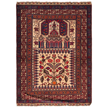 Baluchi Rug Handmade Beige Prayer Design 2x4 ft