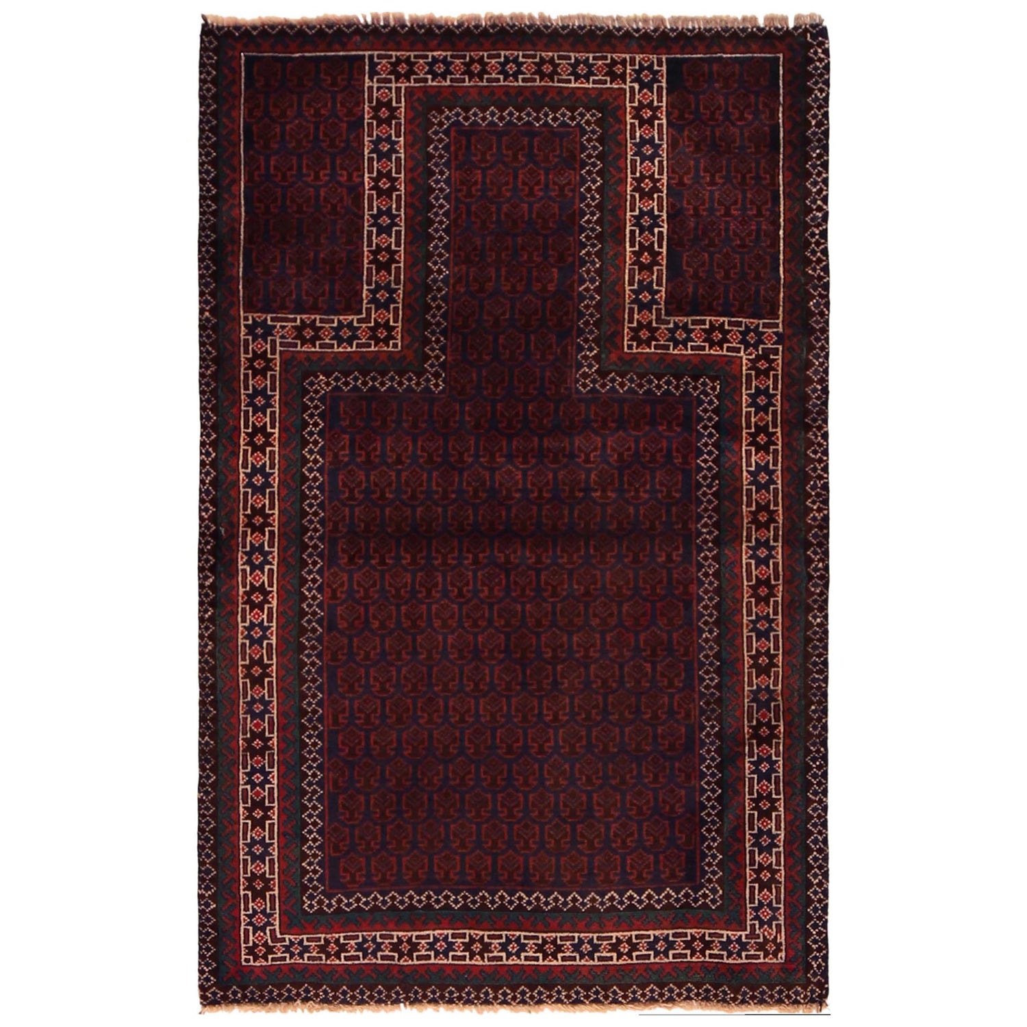 Baluchi Rug Handmade Red Prayer Design 3x5 ft