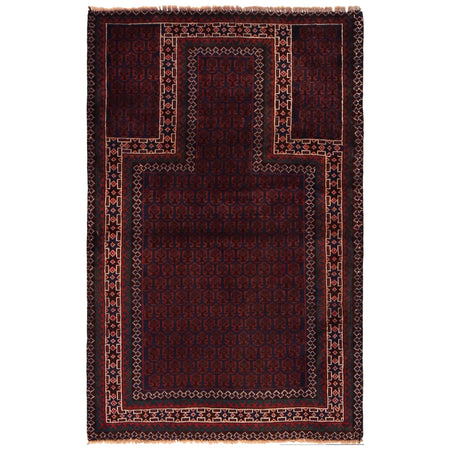 Baluchi Rug Handmade Red Prayer Design 3x5 ft
