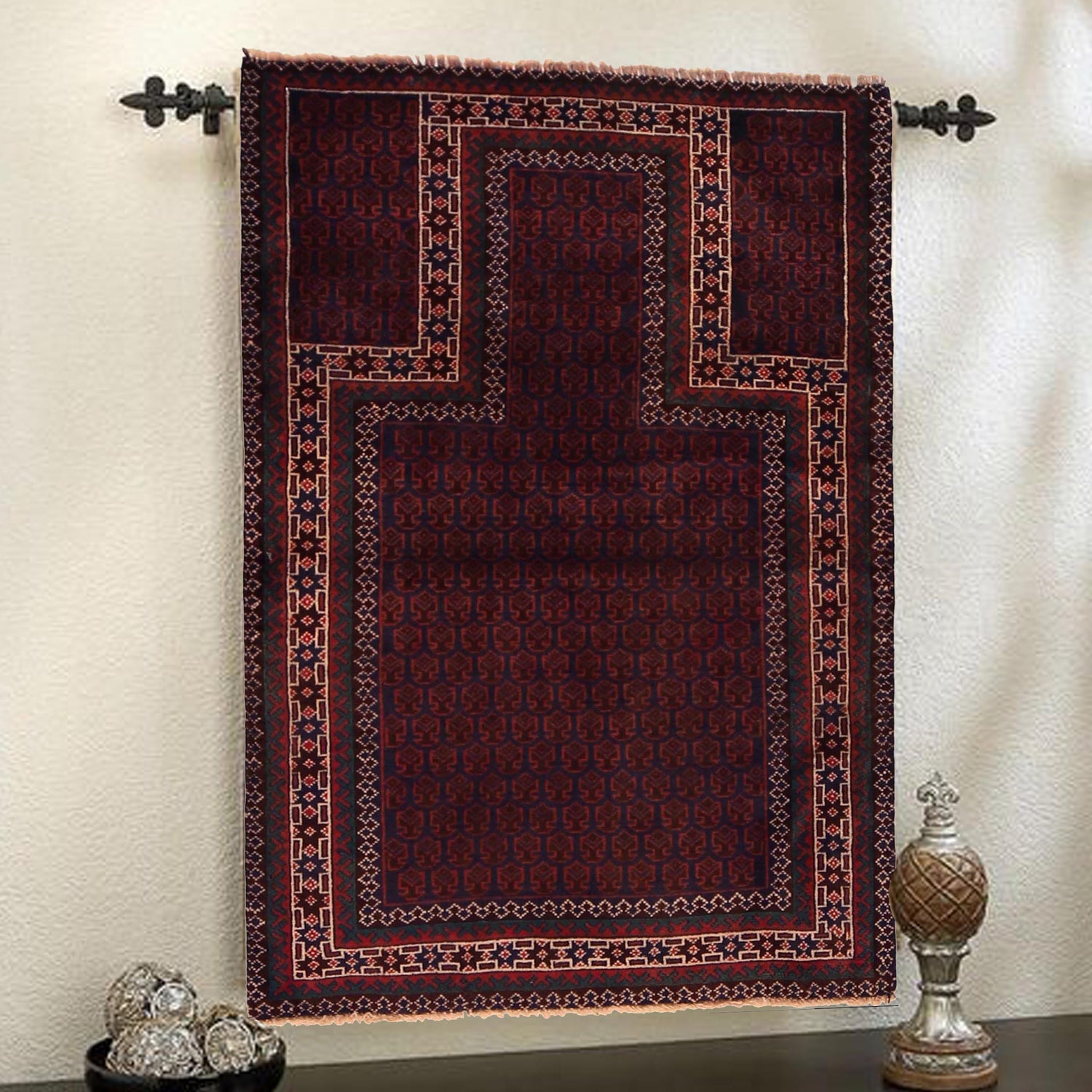 Baluchi Rug Handmade Red Prayer Design 3x5 ft