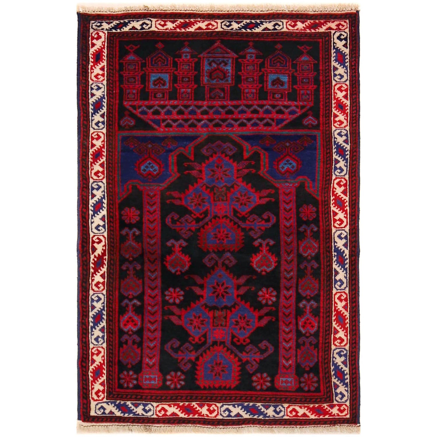 Baluchi Rug Handmade Red Geometric 2x4 ft